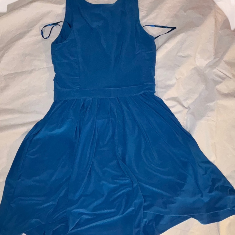 Lauren Ralph Lauren Vintage Blue Midi Dress Sz.10 Sleeveless Rushed Sides Strech - Picture 5 of 8